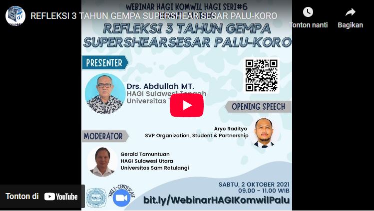 WEBINAR REFLEKSI 3 TAHUN GEMPA SUPERSHEAR SESAR PALU-KORO